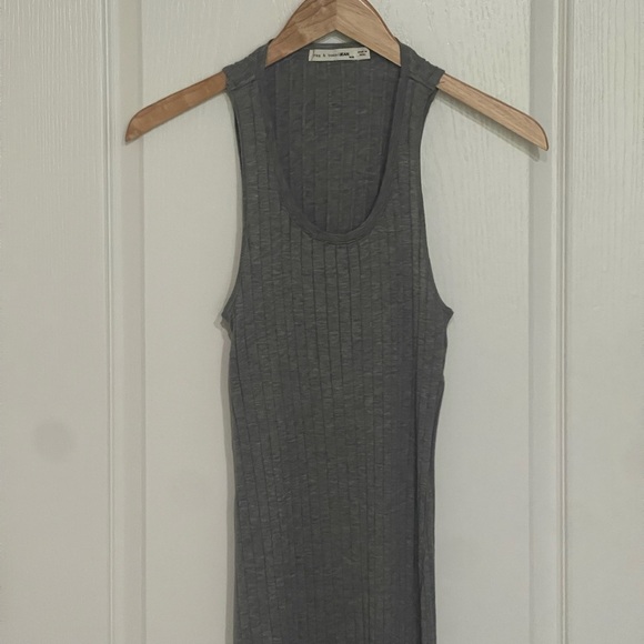 Rag Bone Jean Tri Rib Tank Midi Dress Light Grey Gray Ribbed Knit Slit Back Med - Picture 3 of 9